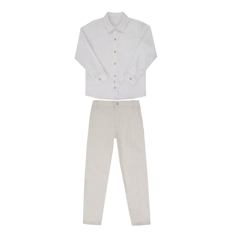 Conjunto Cerimônia Masculino Paraiso Kids Bege com Camisa e Calça Elegante - Image 2