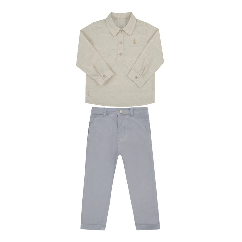 Conjunto Infantil Masculino Paraiso Bata Linho e Calça Sarja Azul - Image 2