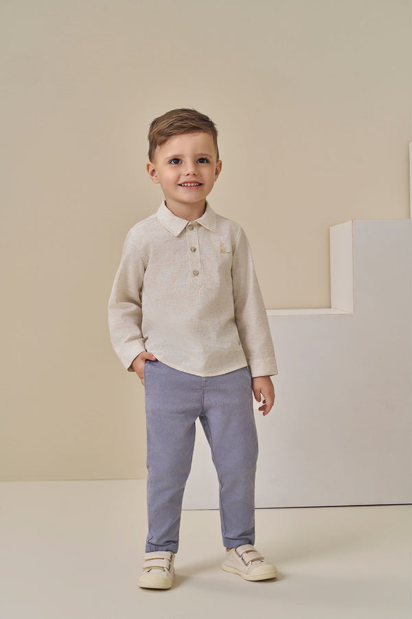 Conjunto Infantil Masculino Paraiso Bata Linho e Calça Sarja Azul