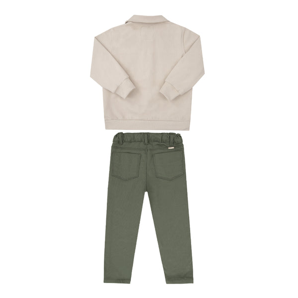 Conjunto Paraiso Kids Inverno com Casaco Texturizado e Calça Sarja Peluciada