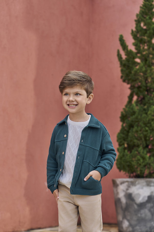 Conjunto Cerimônia Kids Paraiso com Blusa Tricô e Calça Sarja