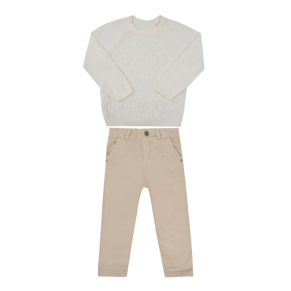 Conjunto Cerimônia Kids Paraiso com Blusa Tricô e Calça Sarja