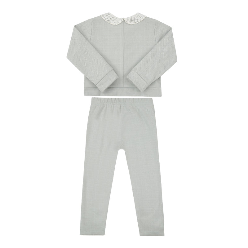 Conjunto Infantil Paraiso Feminino Casaco e Calça com Renda e Pérolas Cinza - Image 2
