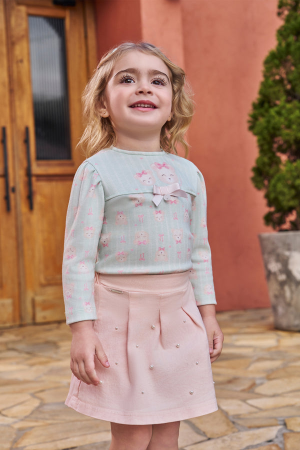 Conjunto Infantil Feminino Paraiso com Laço, Ursinha e Pérolas