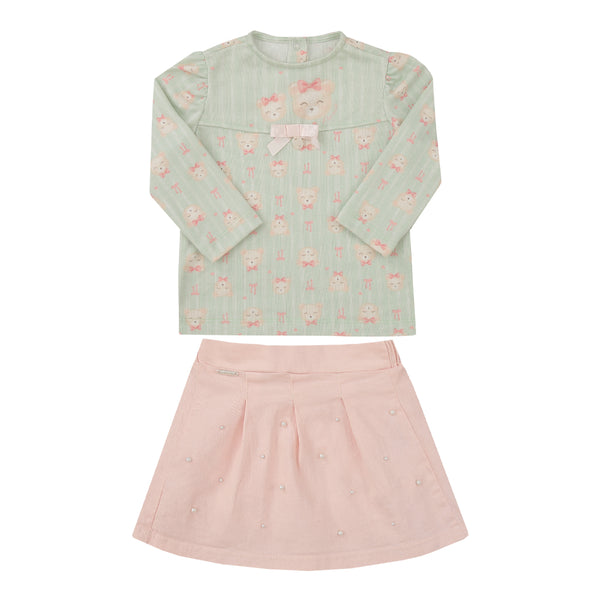 Conjunto Infantil Feminino Paraiso com Laço, Ursinha e Pérolas
