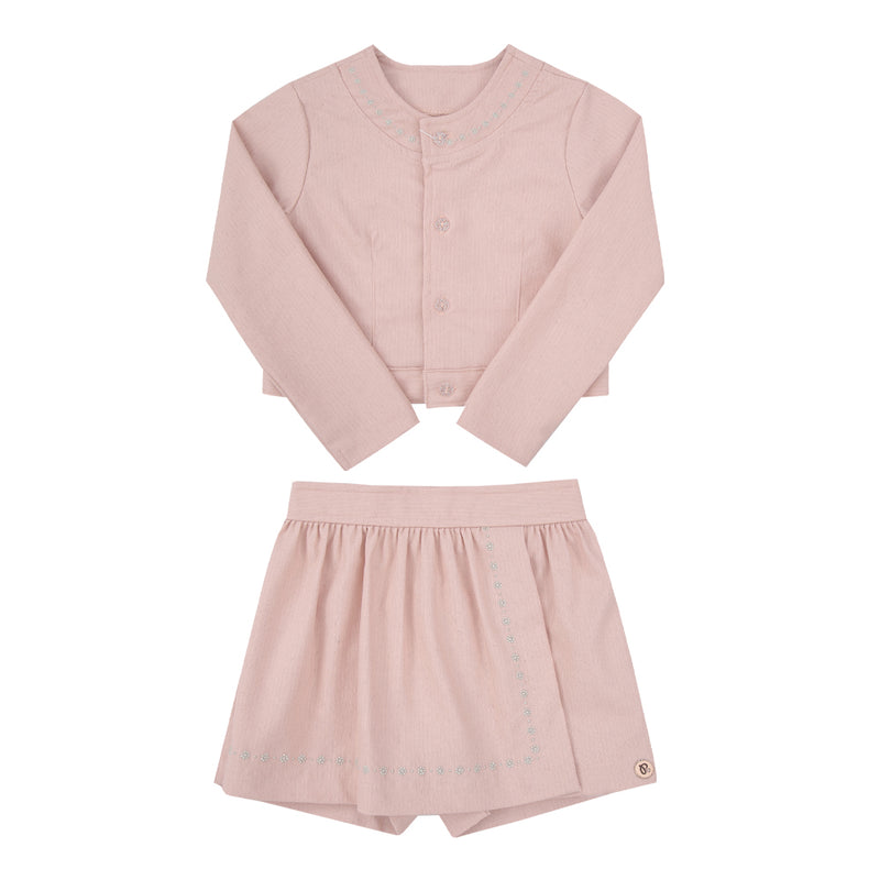 Conjunto Paraiso Kids Feminino com Jaqueta Bordada e Shorts Saia Elegante - Image 2