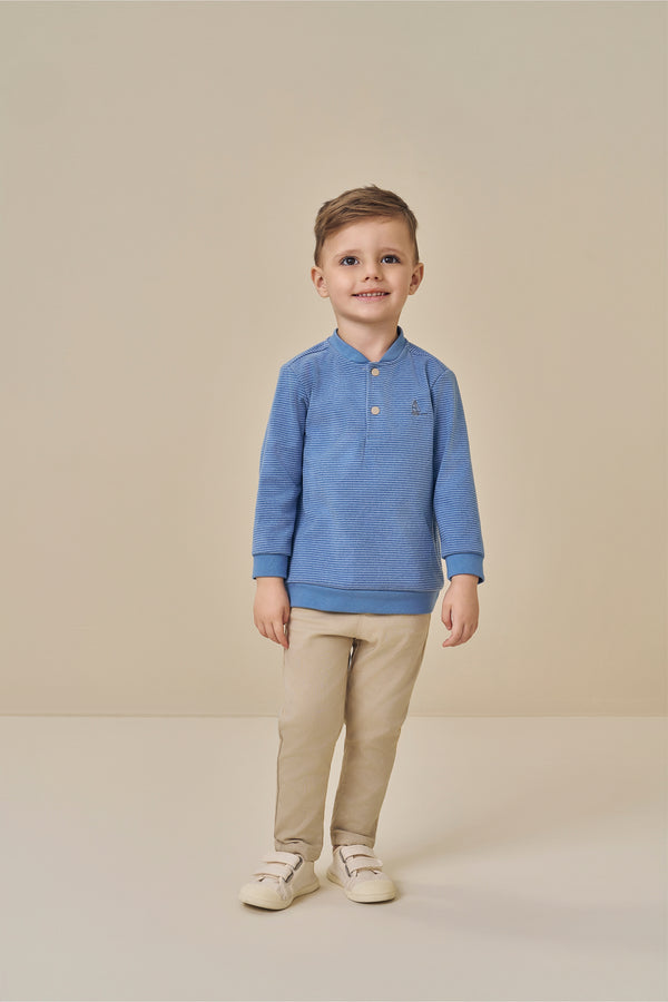Conjunto Paraiso Kids Polo Listrada e Calça Sarja Felpada Masculino