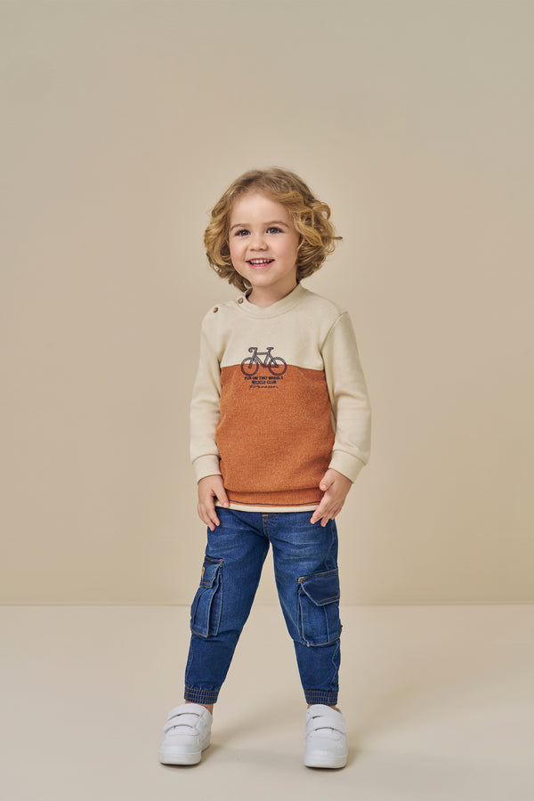 Conjunto Infantil Masculino Paraiso Kids Blusa Tricô e Calça Cargo Jeans