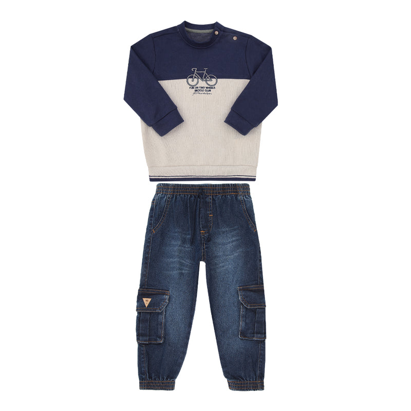 Conjunto Infantil Masculino Paraiso Kids Blusa Tricô e Calça Cargo Jeans - Image 5