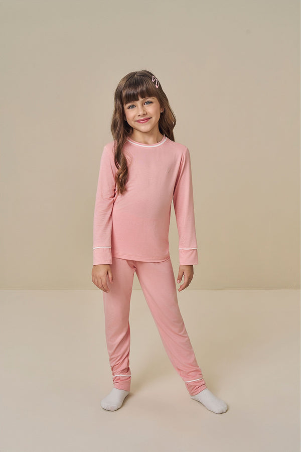 Conjunto Infantil Feminino Paraiso Abraço Manga Longa Strass Rosa Chá