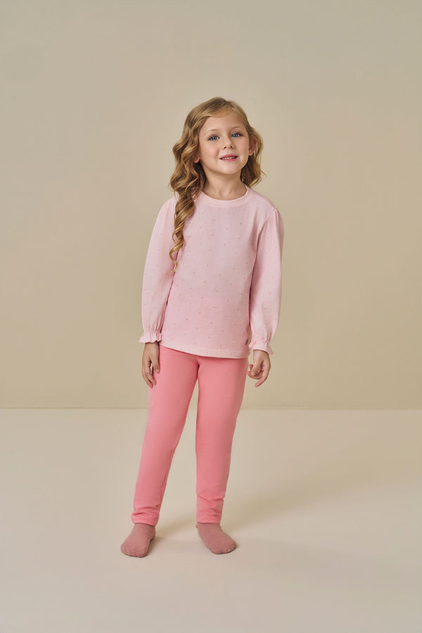 Conjunto Infantil Feminino Paraiso Kids Abraço Manga Longa Estampa Delicada