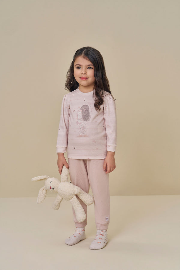 Conjunto Paraiso Kids Feminino Meia Estação Abraço Rosa Chá
