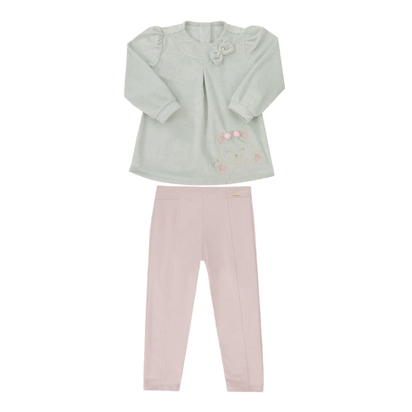 Conjunto Infantil Paraiso Plush Ursinha com Laço e Pompom Inverno