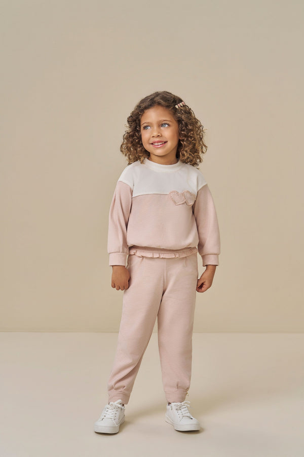 Conjunto Infantil Feminino Paraiso Plush Bordado Strass Rosa Chá Inverno