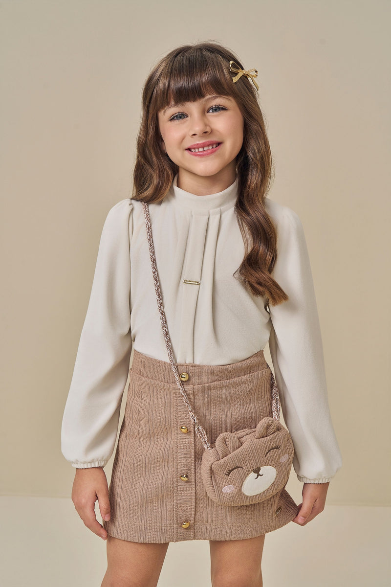 Conjunto Paraiso Kids Inverno com Blusa Plush, Saia e Bolsa Exclusiva - Image 5