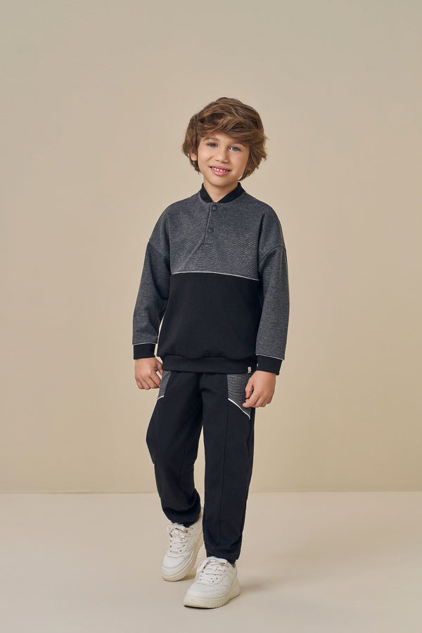 Conjunto Infantil Paraiso Kids Meia Estação Manga Longa Gola Henley Masculino