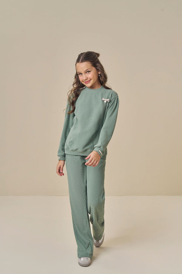 Conjunto Infantil Feminino Paraiso Malha Cotelê com Laço e Detalhes Especiais