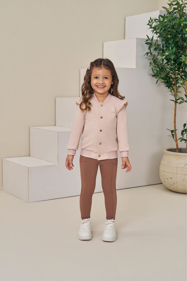 Conjunto Infantil Paraiso Feminino Inverno com Babado Rosa Chá
