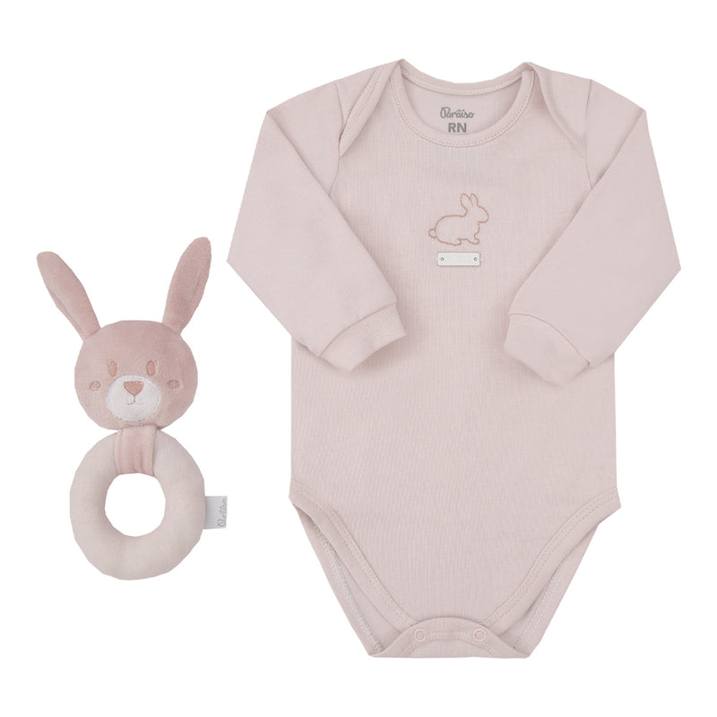 Kit Presente Recém-Nascido Paraíso com Body Bordado e Argola Coelhinho - Image 5
