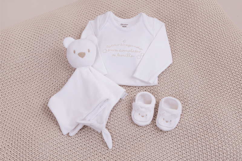 Kit Presente Recém-Nascido Paraiso Body Bordado e Naninha Branco - Image 2