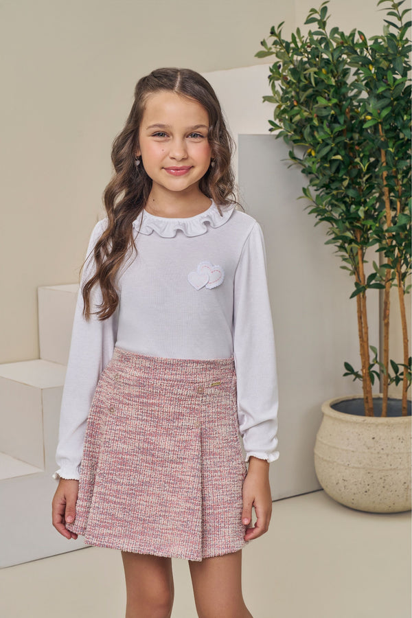 Conjunto Paraiso Kids com Gola Babado e Saia Tweed Shorts Embutido