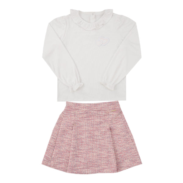 Conjunto Paraiso Kids com Gola Babado e Saia Tweed Shorts Embutido