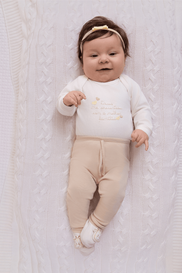 Kit Presente Recém-Nascido Paraiso Anunciação Body Manga Longa e Pantufa
