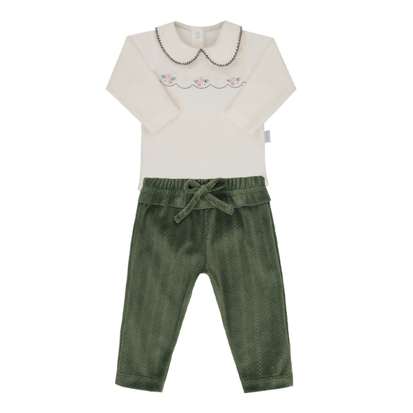 Conjunto Baby Paraiso Plush Bordado com Gola Picueta e Cós Clochard