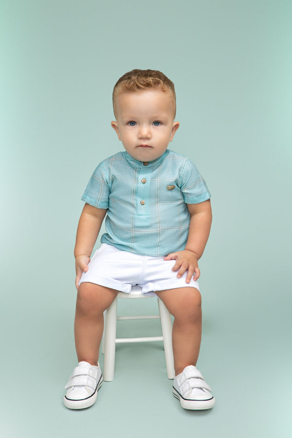 Conjunto Bata Estampada com Shorts Sarja Levemente Estruturada e Detalhe Bordado Paraiso