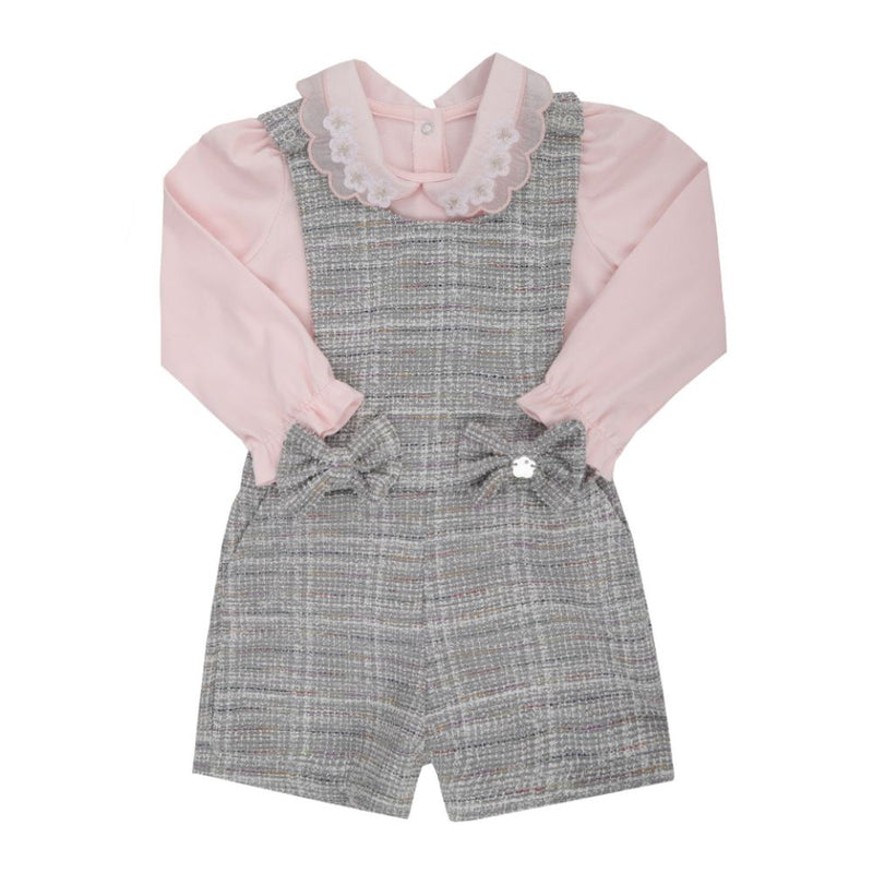 Conjunto Jardineira Malha Tweed Mesclado com Blusa Manga Longa e Detalhe Laços Paraiso - Image 2