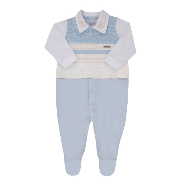 Macacão Longo Paraiso Baby com Tricô e Gola Bordada Trenzinho Meia Estação Paraiso 19401