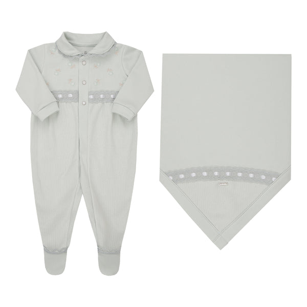 Saída Maternidade Paraiso Feminina Meia Estação Bordado Floral com Manta