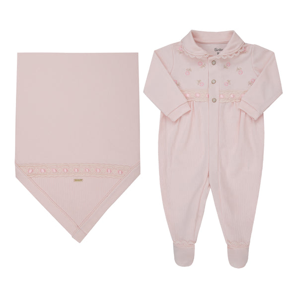 Saída Maternidade Paraiso Feminina Meia Estação Bordado Floral com Manta