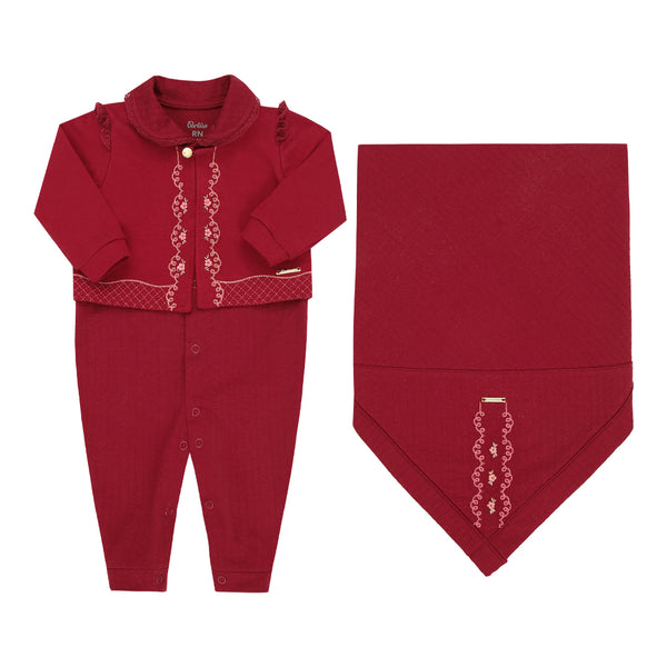 Saída Maternidade Paraiso Tricô Canelado com Manta e Detalhes Especiais