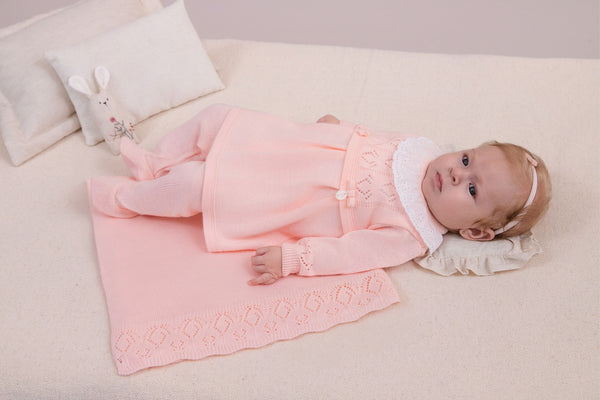 Saída Maternidade Paraiso Feminina 4 Peças Tricô e Malha Rosa