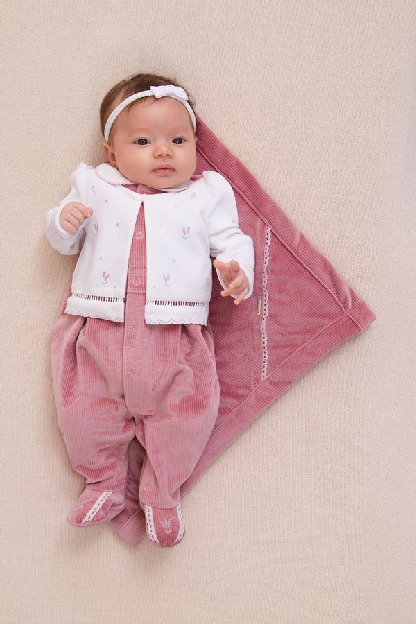 Saída Maternidade Paraíso Plush Bordado Floral Inverno RN-P Feminina