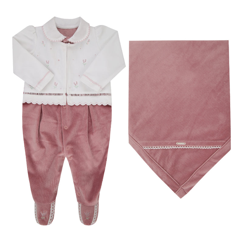 Saída Maternidade Paraíso Plush Bordado Floral Inverno RN-P Feminina - Image 2