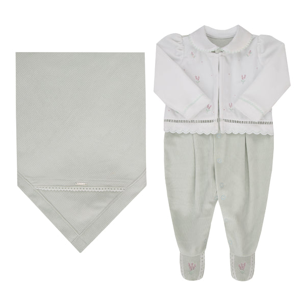 Saída Maternidade Paraíso Plush Bordado Floral Inverno RN-P Feminina