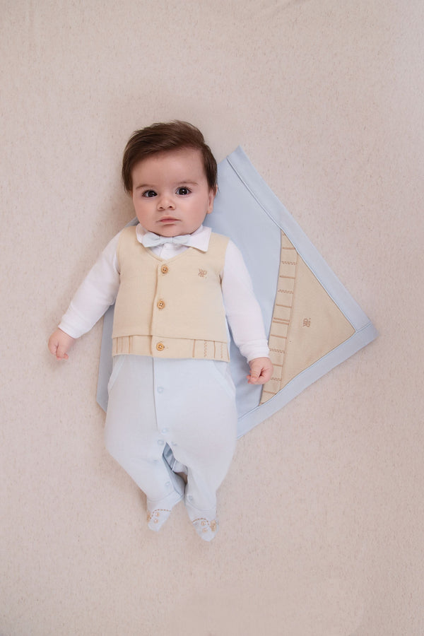 Saída Maternidade Paraiso Masculina Macacão e Manta Azul Claro RN-P