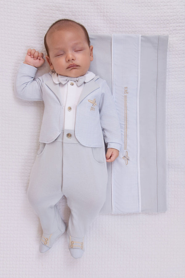 Saída Maternidade Paraiso Aviador com Manta e Gravatinha Removível RN-P