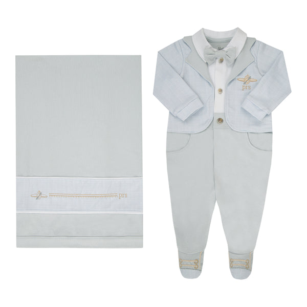 Saída Maternidade Paraiso Aviador com Manta e Gravatinha Removível RN-P