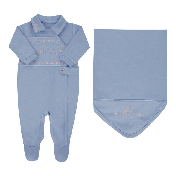 Saída Maternidade Paraiso Masculina com Bordado e Manta Elegante 2 Peças