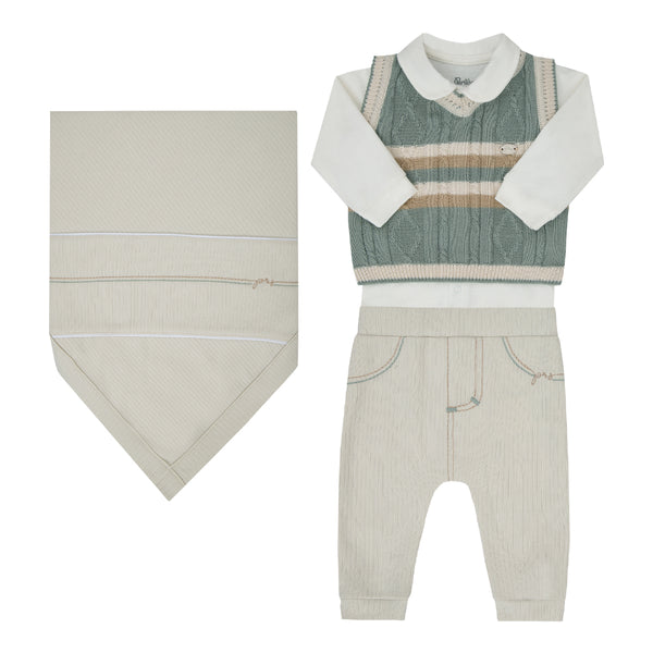 Saída Maternidade Paraiso Baby 4 Peças com Colete Tricô e Manta Texturizada