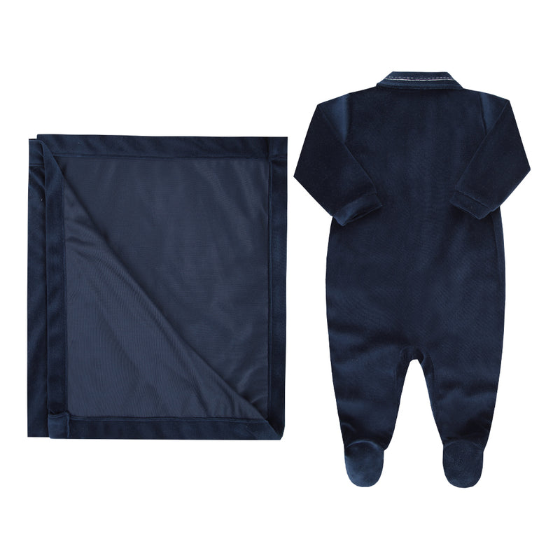 Saída Maternidade Paraiso Masculina com Macacão Plush e Manta Tricô RN-P - Image 5