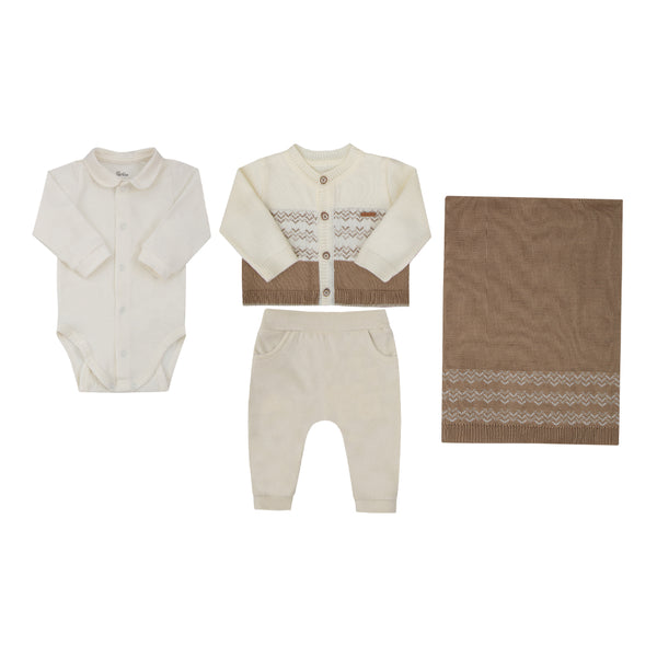 Saída Maternidade Paraiso 4 Peças Tricô e Plush Inverno RN-P Masculino