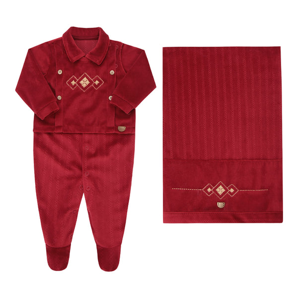 Saída Maternidade Paraiso Plush Zig-Zag com Macacão e Manta Masculina