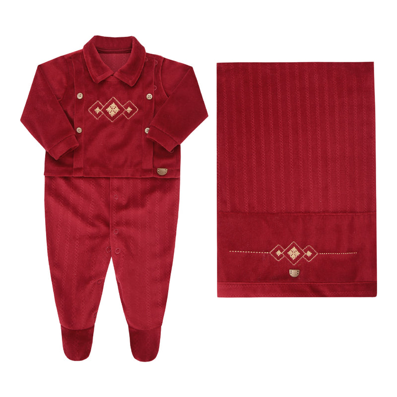Saída Maternidade Paraiso Plush Zig-Zag com Macacão e Manta Masculina - Image 2