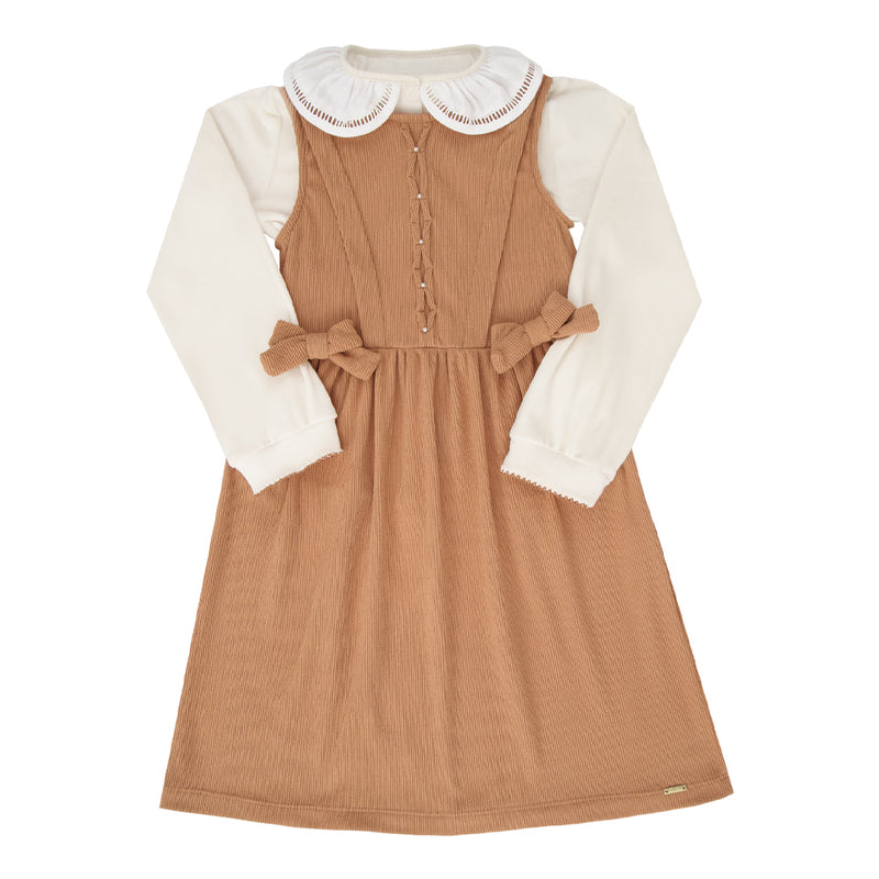 Vestido Paraiso Kids Manga Longa com Laço e Pérola Detalhe Artesanal - Image 5