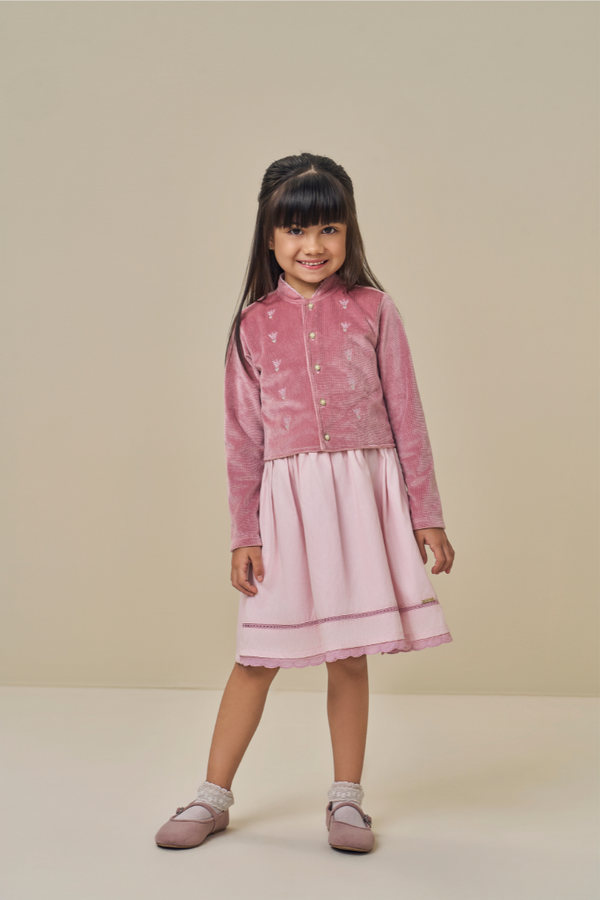 Vestido com Cardigan Bordado Paraiso Kids 2 Inverno Elegância Infantil