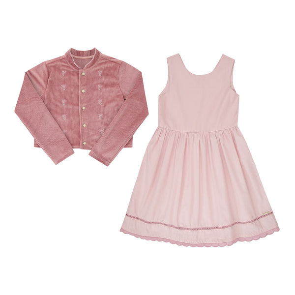 Vestido com Cardigan Bordado Paraiso Kids 2 Inverno Elegância Infantil